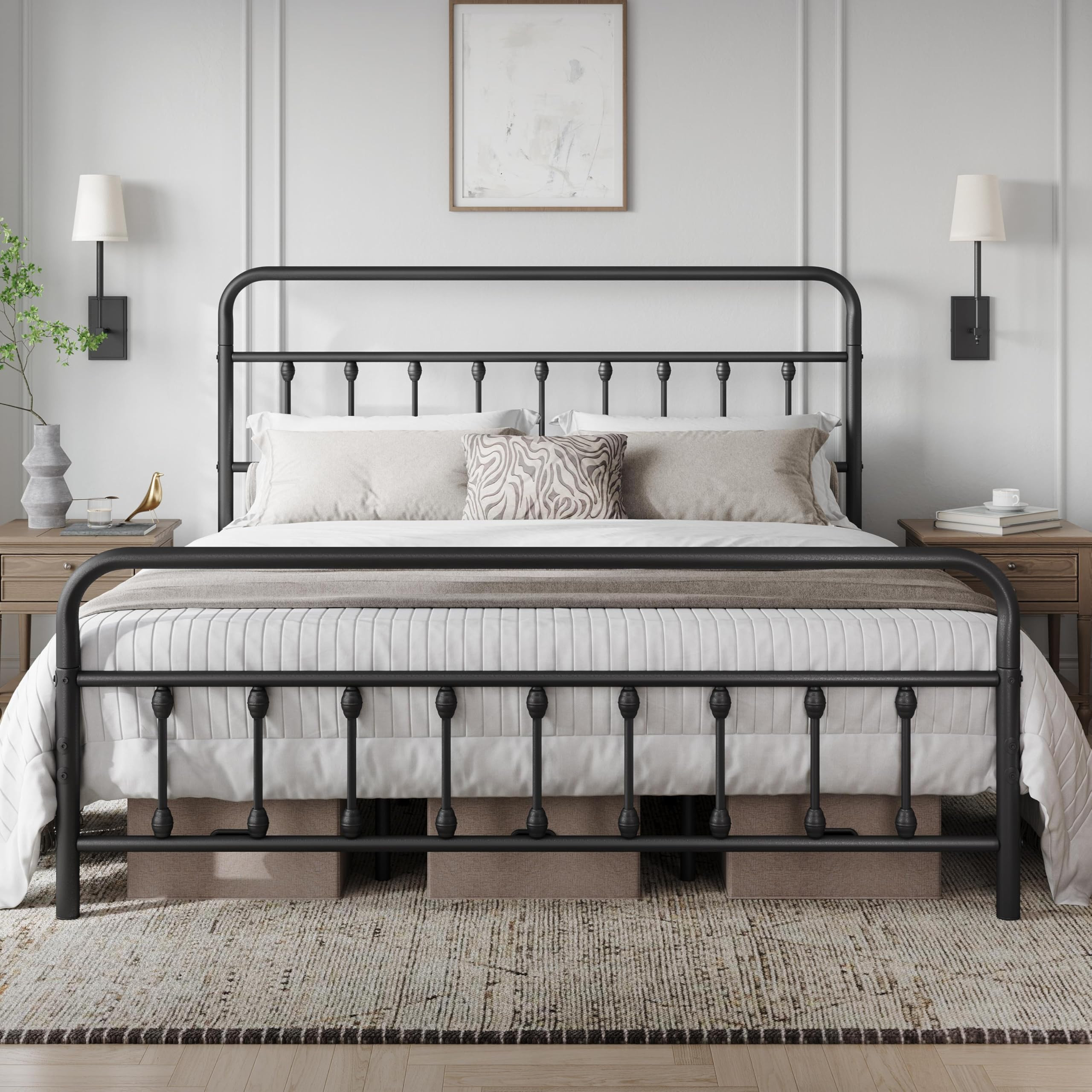 Yaheetech Classic Metal Platform Bed Frame Mattress Foundation with Victorian Style Iron-Art Head... | Amazon (US)