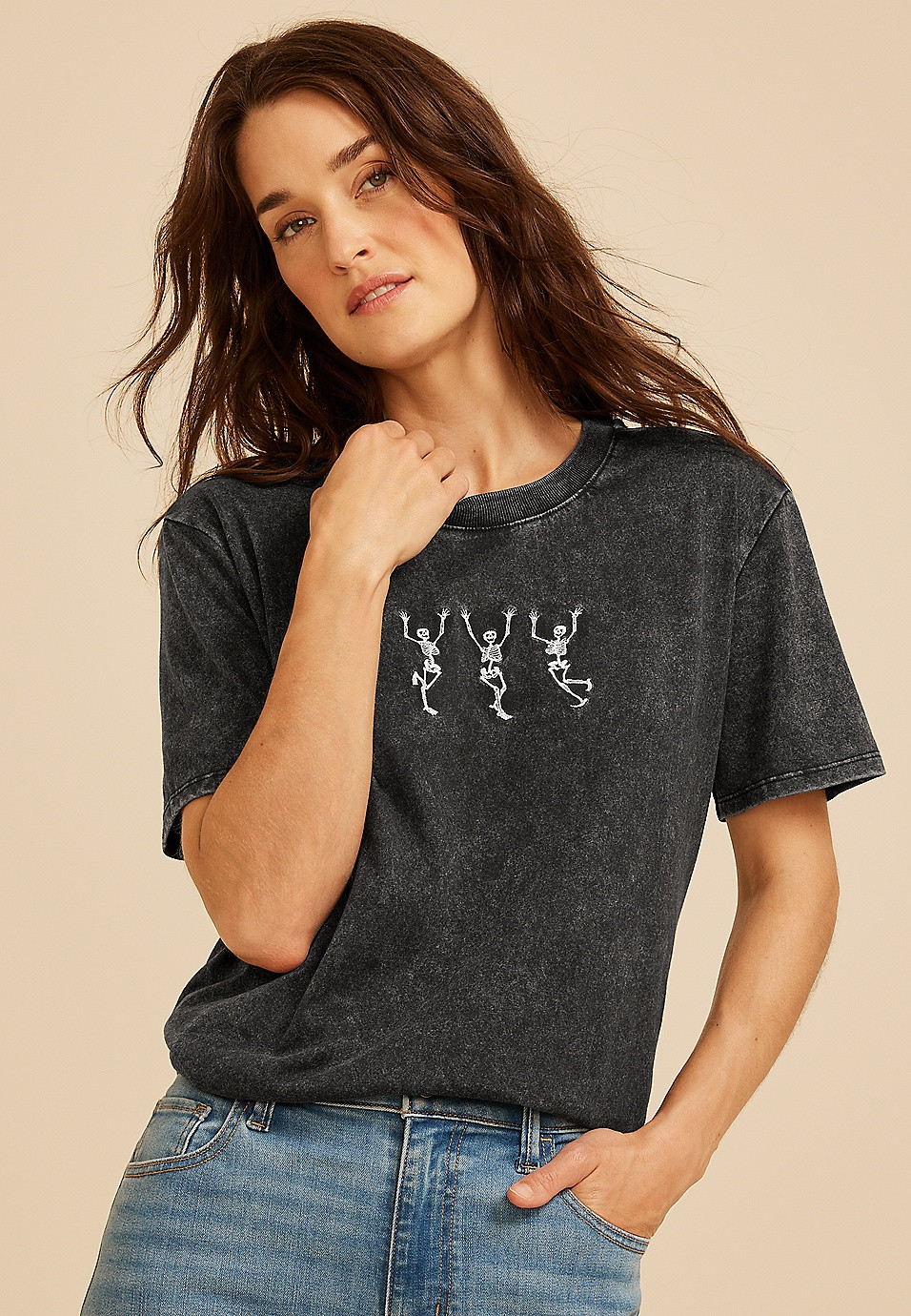 Dancing Skeleton Oversized Fit Graphic Tee | Maurices