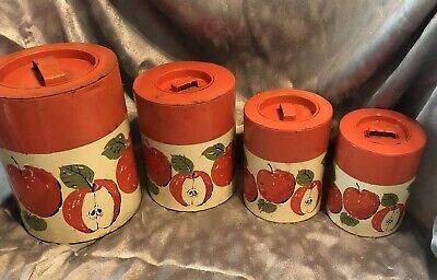 Vintage  TIN NESTING CANISTER SET -   SET OF 4 - HAND PAINTED IN JAPAN - APPLES | eBay US