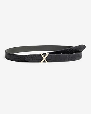 Croc-Embossed X Buckle Belt | Express