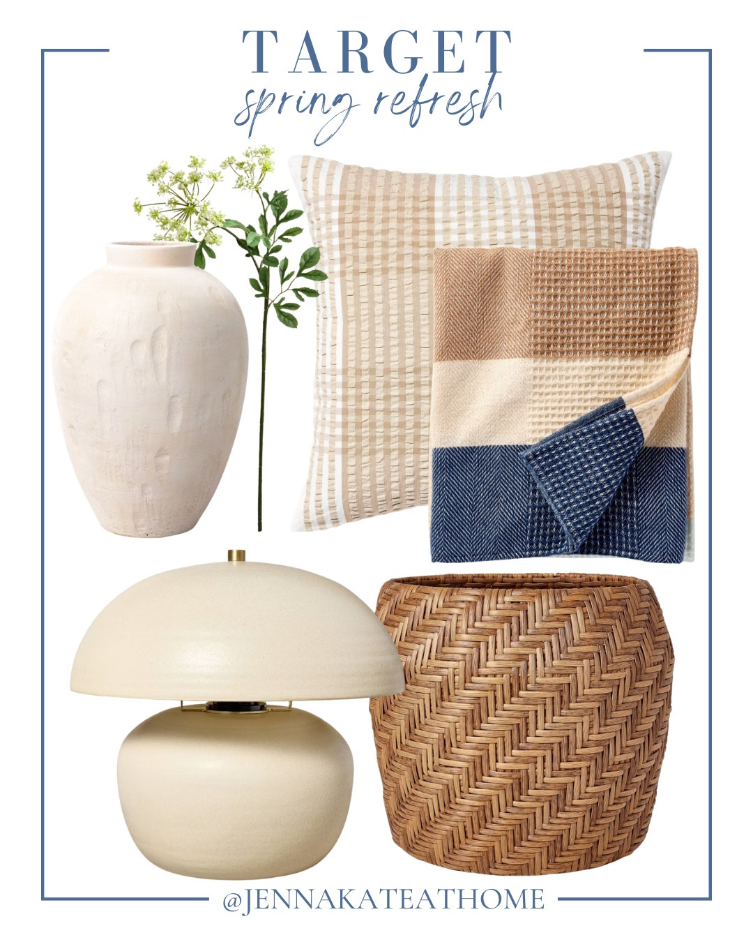 Target refresh includes wicker planter, table lamp, throw pillow, and throw blanket, vase, and floral stem.

Home decor, summer decor, spring decor, looks for lesss includes

#LTKHome #LTKSaleAlert #LTKSeasonal