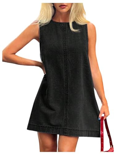 Milumia Women's Crew Neck Sleeveless Jean Denim Mini Dress Concert Outfits | Amazon (US)