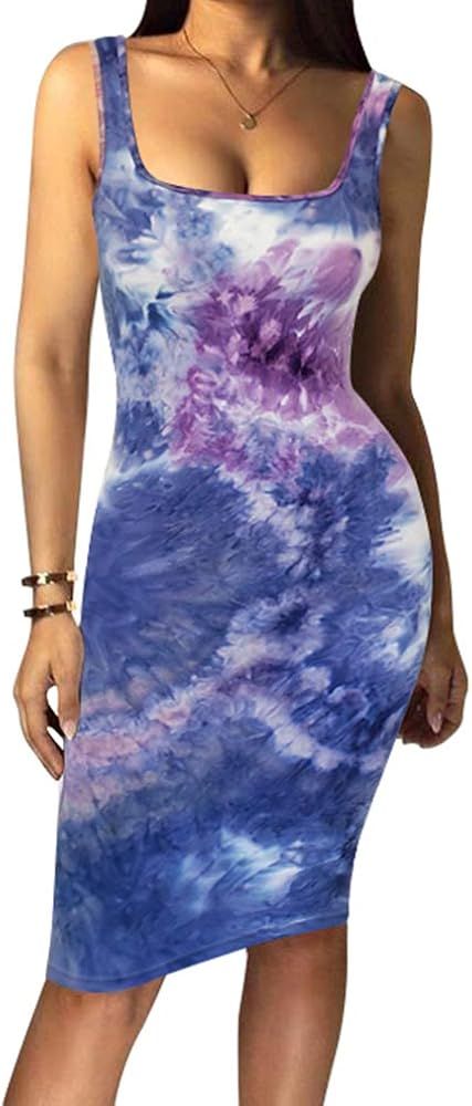 LAGSHIAN Women's Sexy Bodycon Tank Dress Sleeveless Basic Midi Club Dresses | Amazon (US)