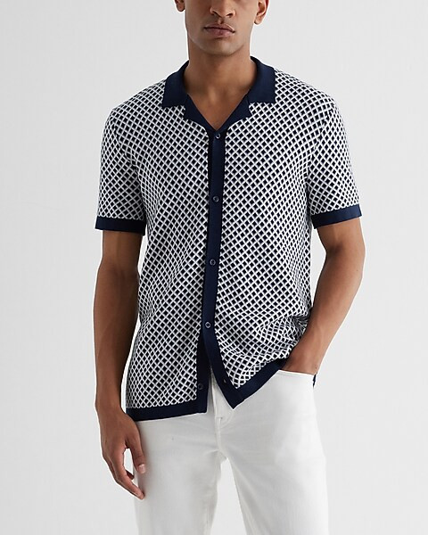 Geo Print Short Sleeve Sweater Polo | Express