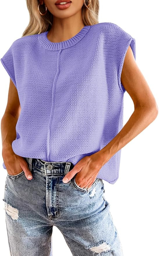 Saodimallsu Womens Summer Cap Sleeve Tops Casual Crew Neck Loose Fit Knit Lightweight Sweater Pul... | Amazon (US)