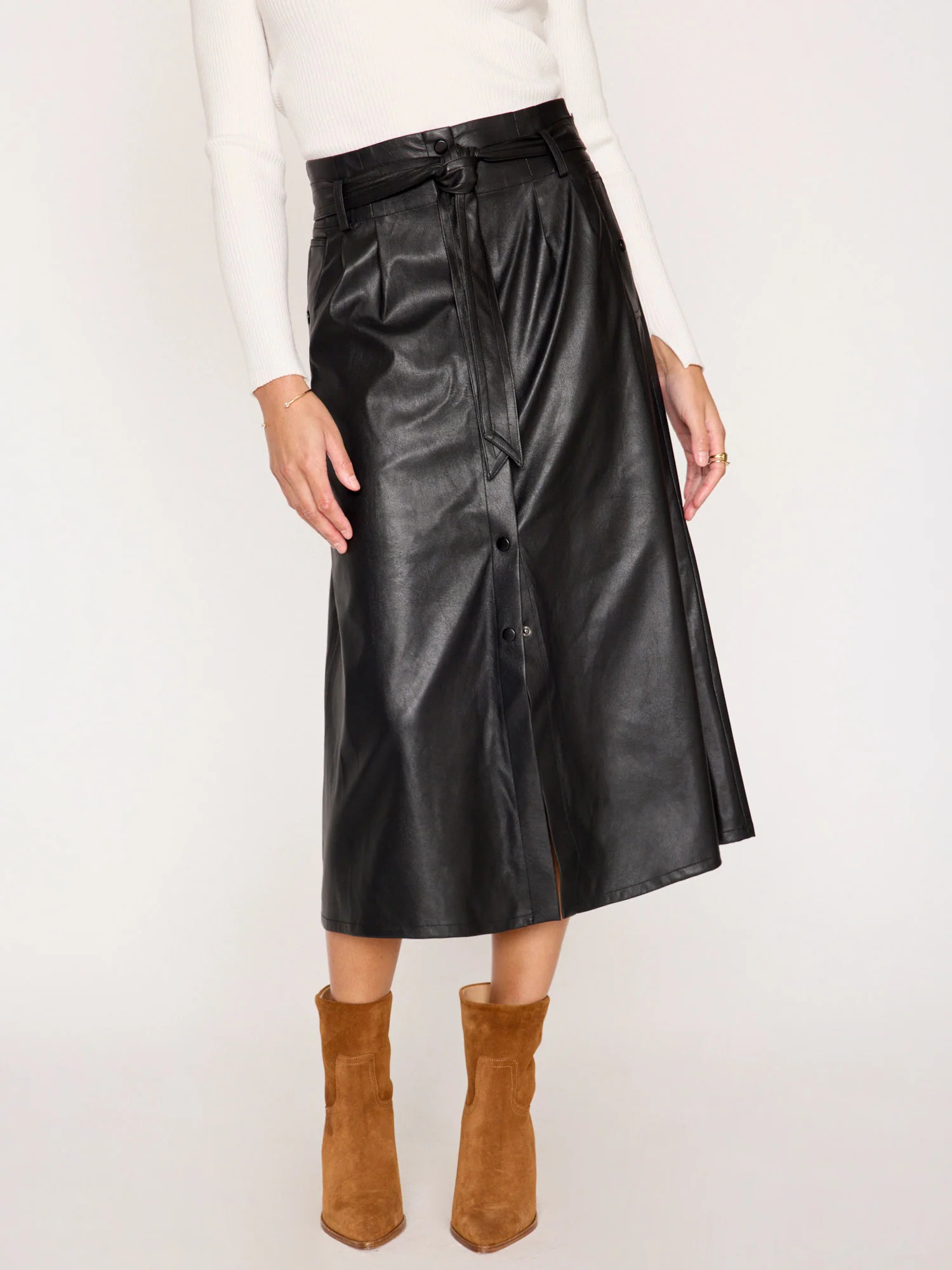 The Teagan Vegan Leather Belted Skirt | Brochu Walker
