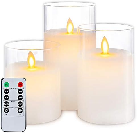 5plots Pure White Flickering Flameless Candles, Battery Operated Glass LED Pillar Candles with Re... | Amazon (US)