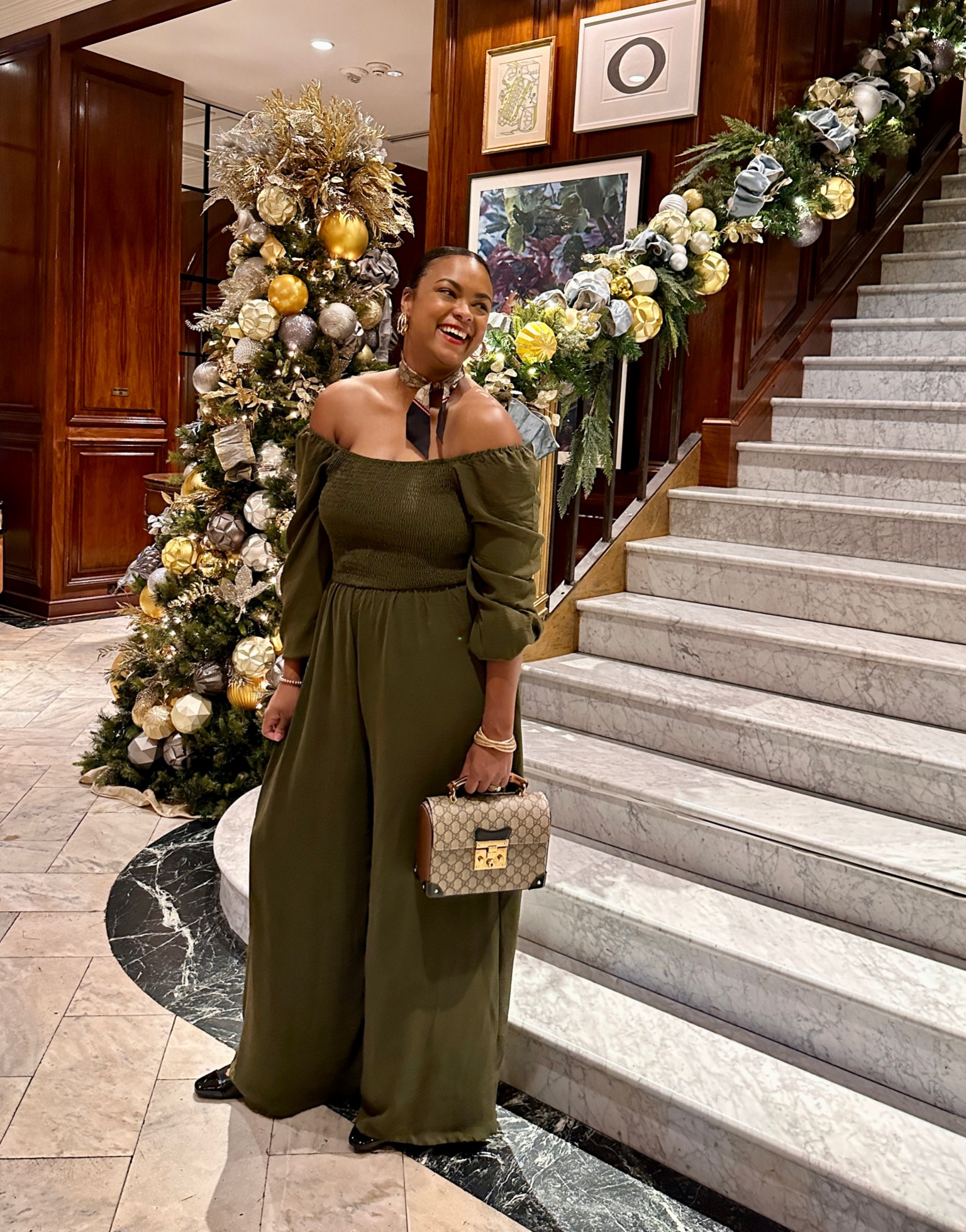 Holiday look - love this jumpsuit from Amazon. Affordable and comfortable. Wear on or off the shoulder. Runs a little big. I’m wearing an XL and wish it were L. 

#LTKFindsUnder50 #LTKMidsize #LTKHoliday