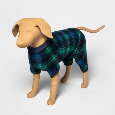 Dog and Cat Holiday Tartan Plaid Flannel Matching Family Pajama Set - Wondershop™ Navy Blue | Target