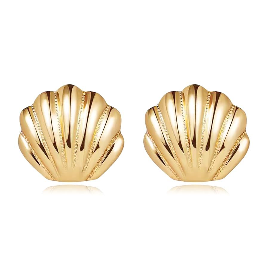 SmileBelle Gold Shell Earrings, Chunky Gold Earrings for Women Trendy as Statement Summer Earring... | Amazon (US)