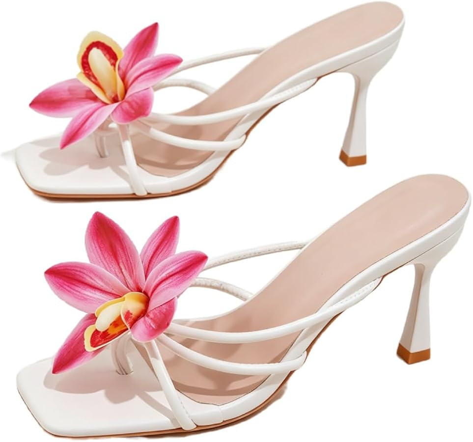 MakeMeChic Women's Open Toe Floral Kitten Heels Flower Summer Beach Sandals | Amazon (US)
