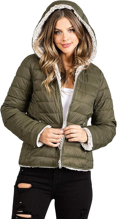 Love Tree Women's Juniors Reversible Teddy Bear Puffer Jacket | Amazon (US)
