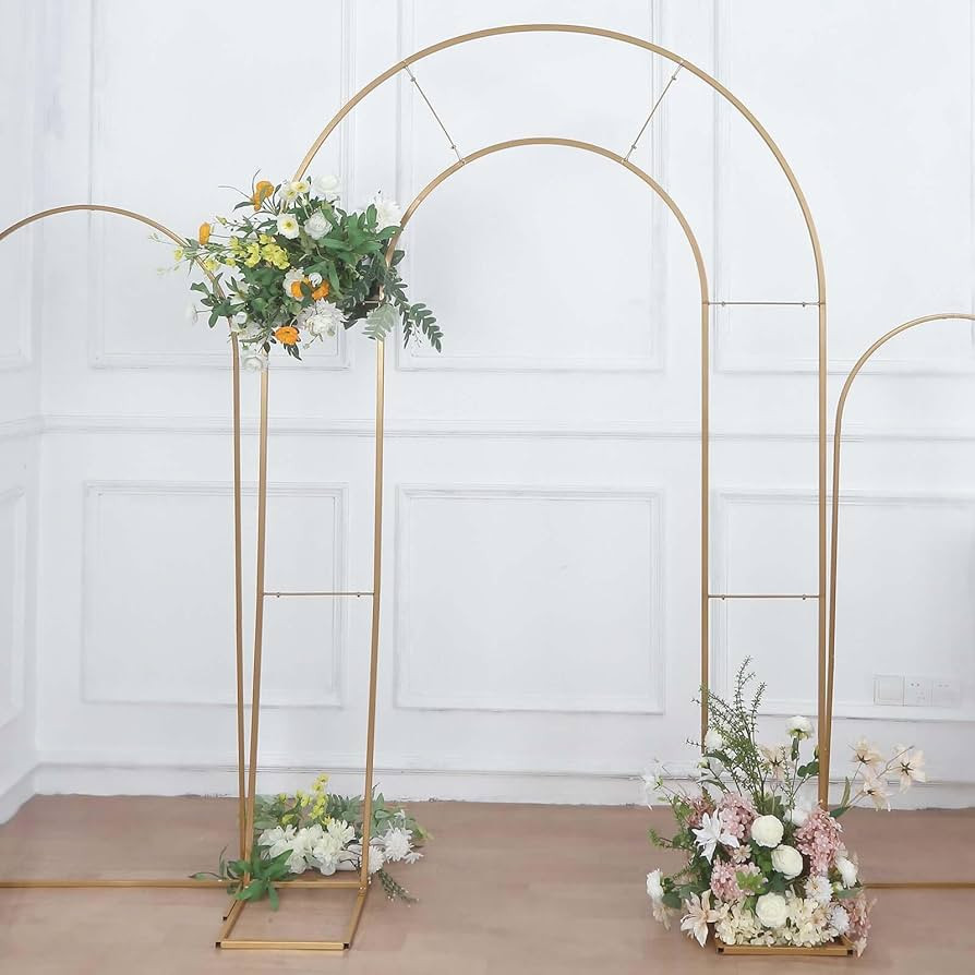 Efavormart 8ft Tall Gold Metal Round Top Double Arch Wedding Backdrop Stand, Flower Balloon Frame... | Amazon (US)
