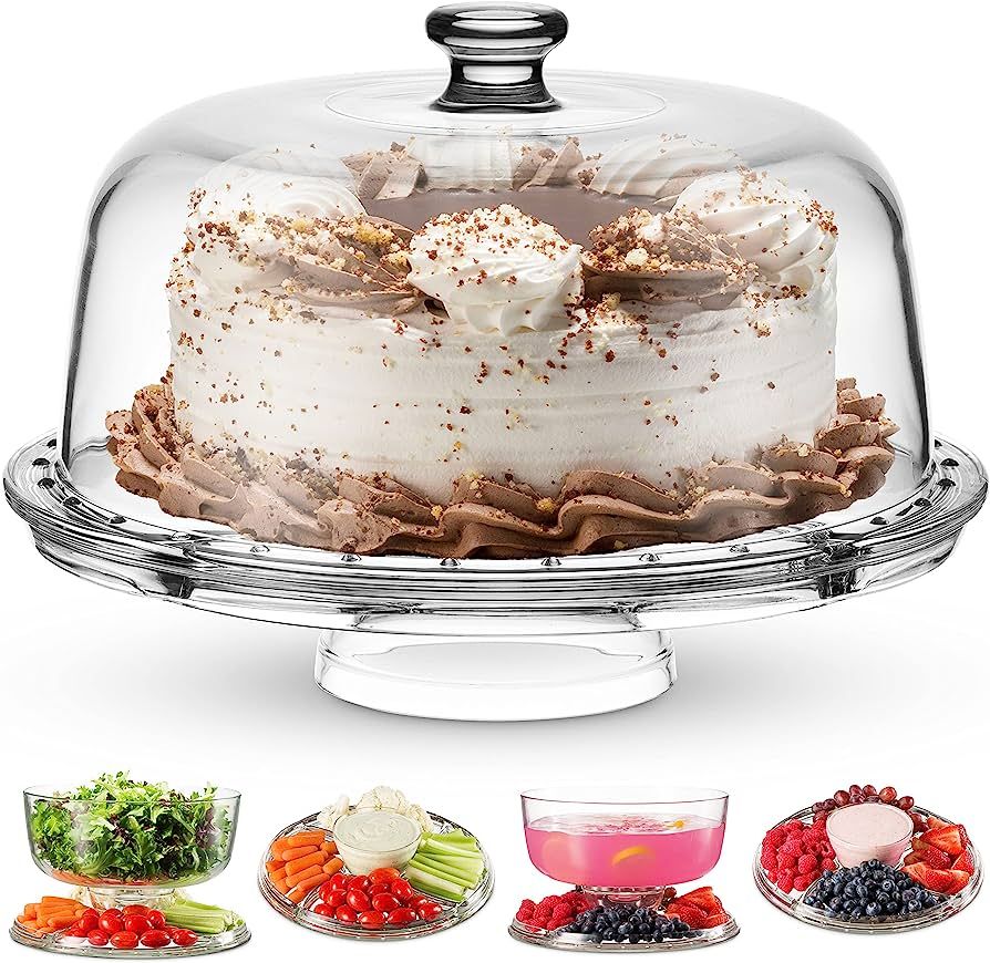 Godinger Cake Stand and Serving Plate Platter with Dome Lid, 6 in 1 Multi-Purpose Use, Italian Ma... | Amazon (US)