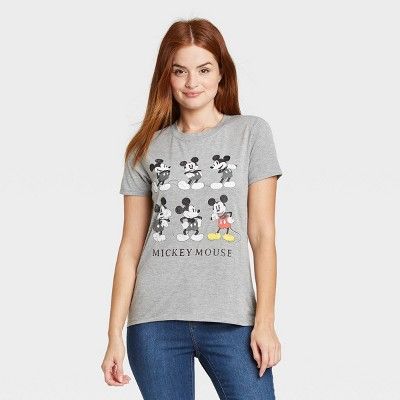 Women's Mickey Mouse Grid Short Sleeve Graphic T-Shirt - Gray | Target
