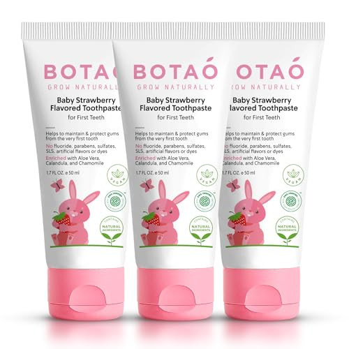 BOTAO Fluoride Free Baby Toothpaste | Natural Toddler Toothpaste | Strawberry Flavored - Training Toothpaste for Toddlers | EWG Verified, Vegan, SLS Free, Safe to Swallow, Aloe Vera (3 Pack) | Amazon (US)