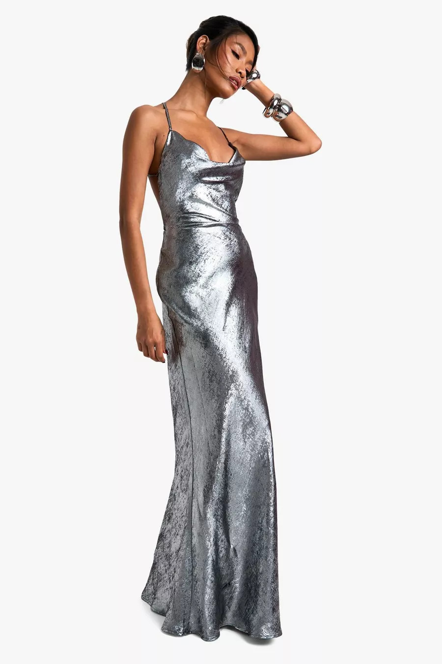 Metallic Cowl Maxi Dress | Boohoo.com (UK & IE)