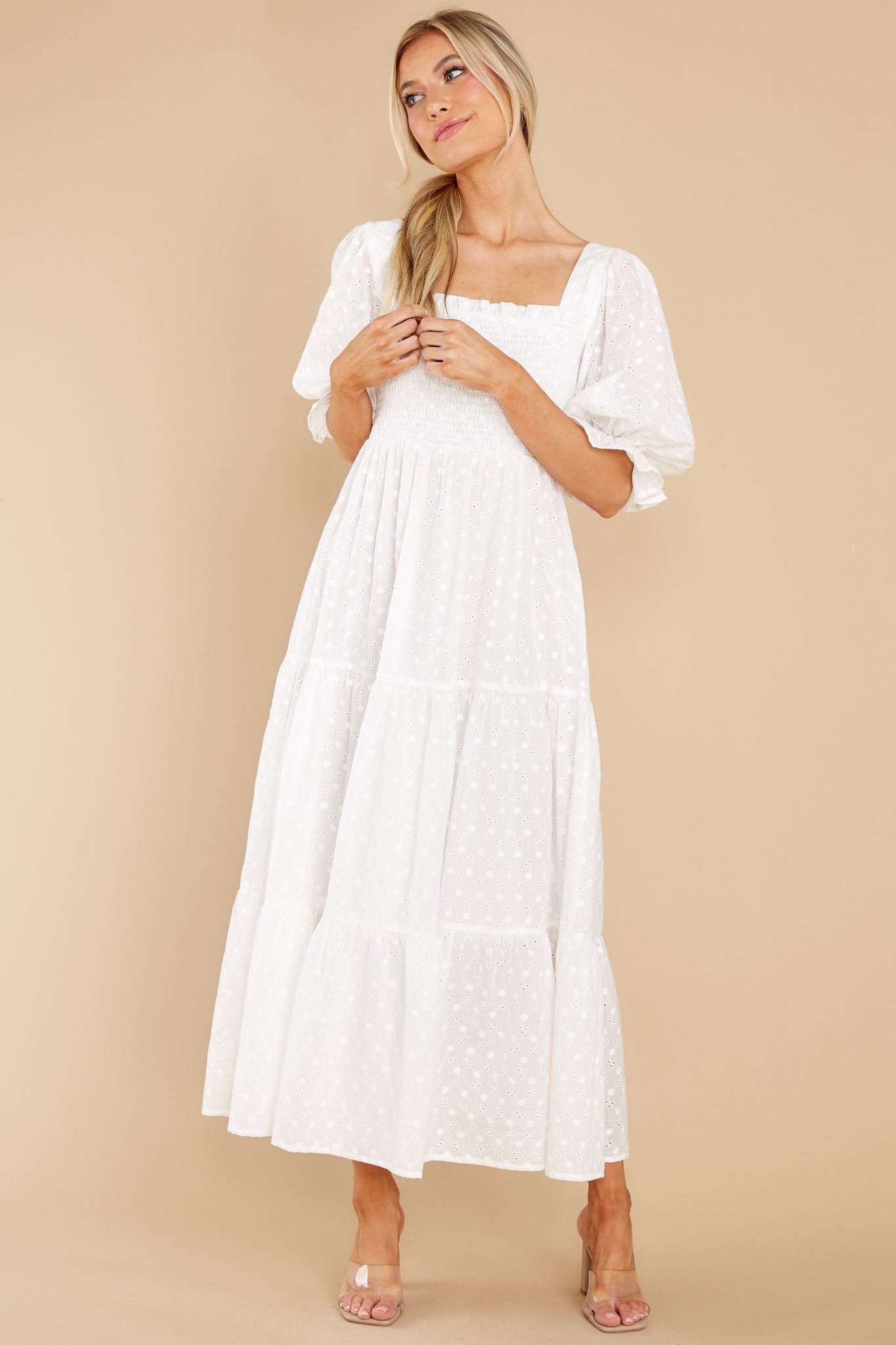 Standard Of Elegance White Midi Dress | Red Dress 