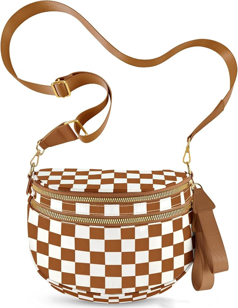 Checkered Crossbody Bags for Women, Large Nylon Bum Bags Plus Size Fanny Pack Sling Bag Belt Bag ... | Amazon (US)