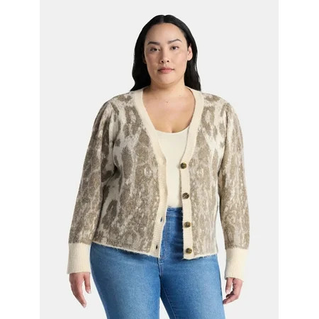 Terra & Sky Women s Plus Animal Print Cardigan Sweater Lightweight Sizes 0X-4X | Walmart (US)
