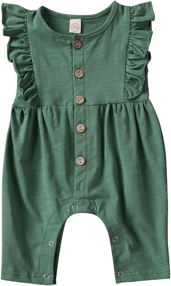 Baby Girl Romper Jumpsuit Infant Summer One-Piece Cotton Outfit Ruffle Sleeveless Bodysuit Playsu... | Amazon (US)