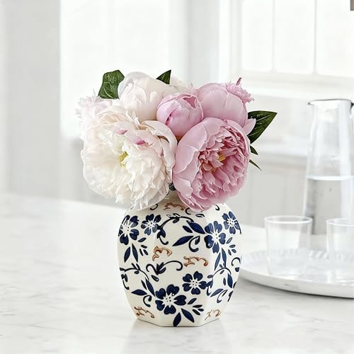 SEICASAYA 6-inch Height Vintage Blue Ceramic Flower Vessel – Elegant Hand-Painted Floral Design, Durable Ceramic Construction， (Plum Blossom) | Amazon (US)