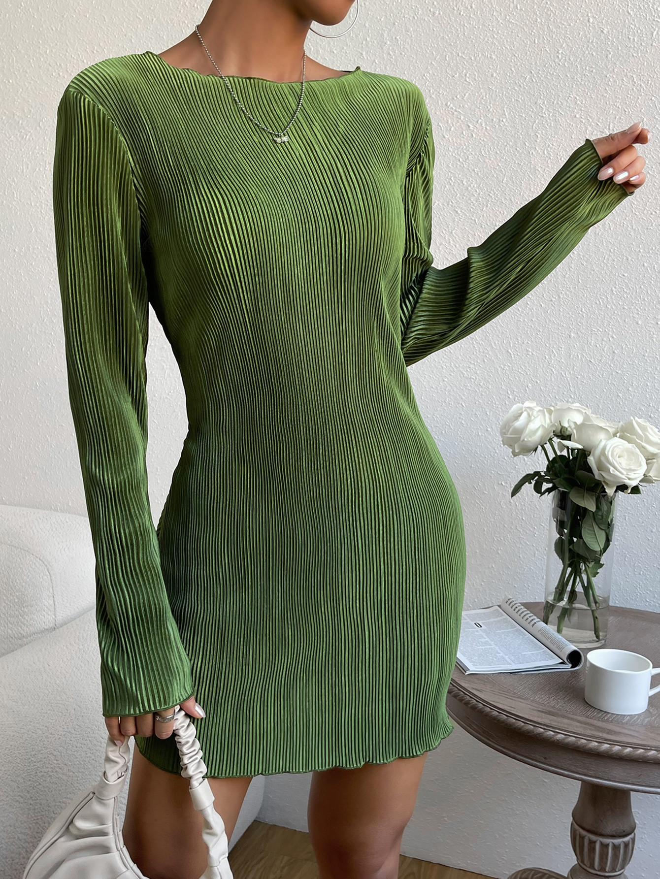 SHEIN EZwear Solid Boat Neck Fitted Dress | SHEIN