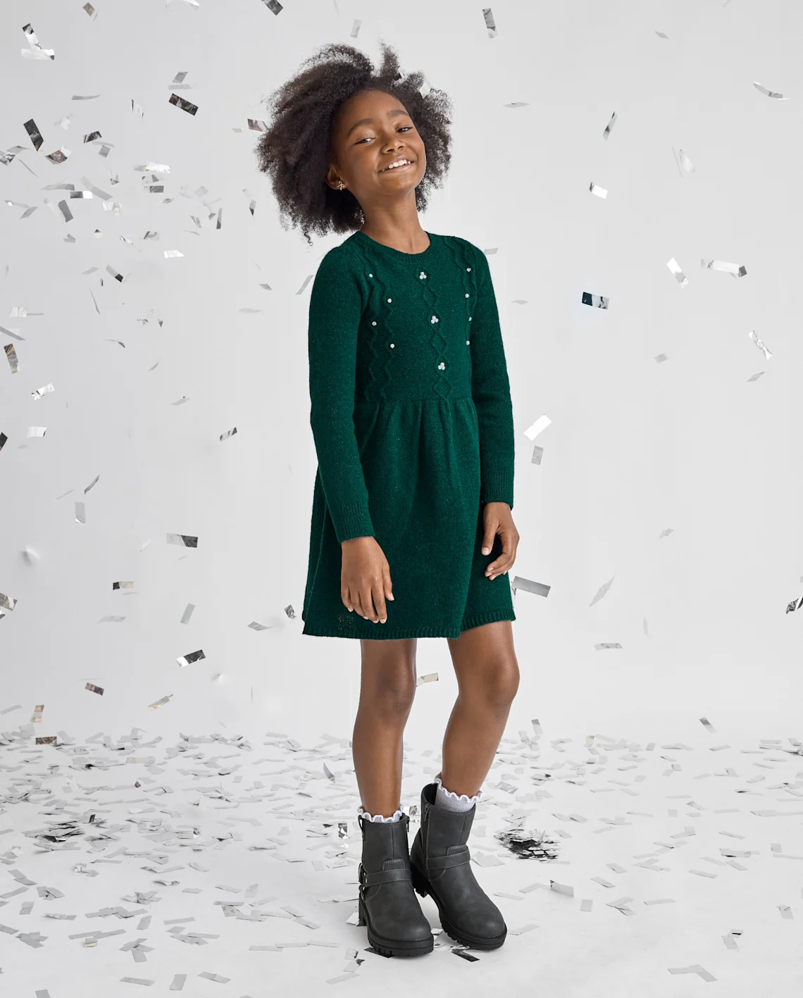 Girls Faux Pearl Cable Knit Sweater Dress - green | The Children's Place