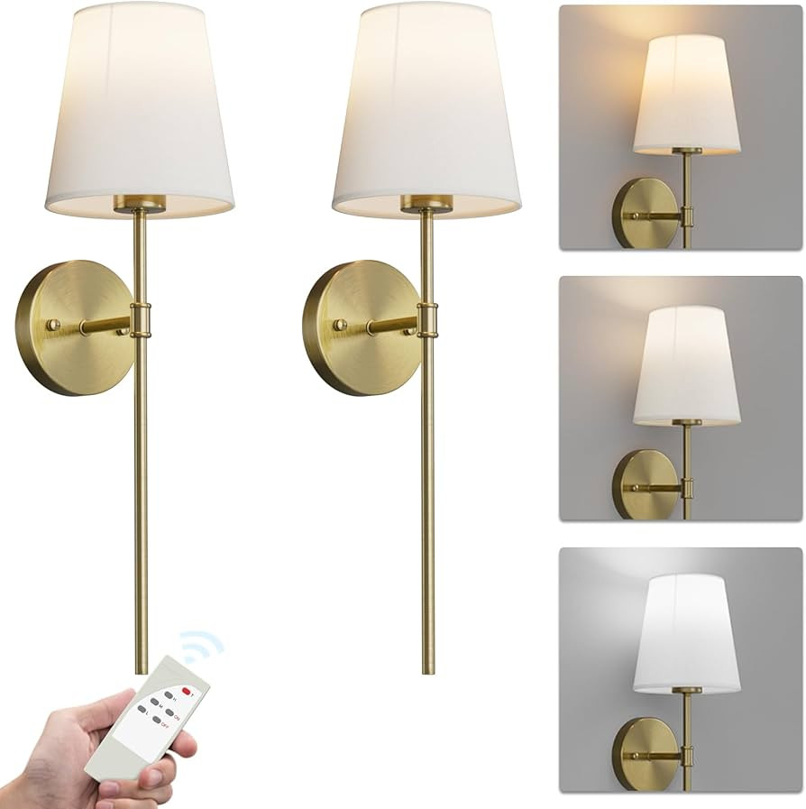 Ralbay Gold Battery Operated Wall Sconce Set of Two,3 Colors Dimmable Modern Wall Sconce,500Lumen... | Amazon (US)