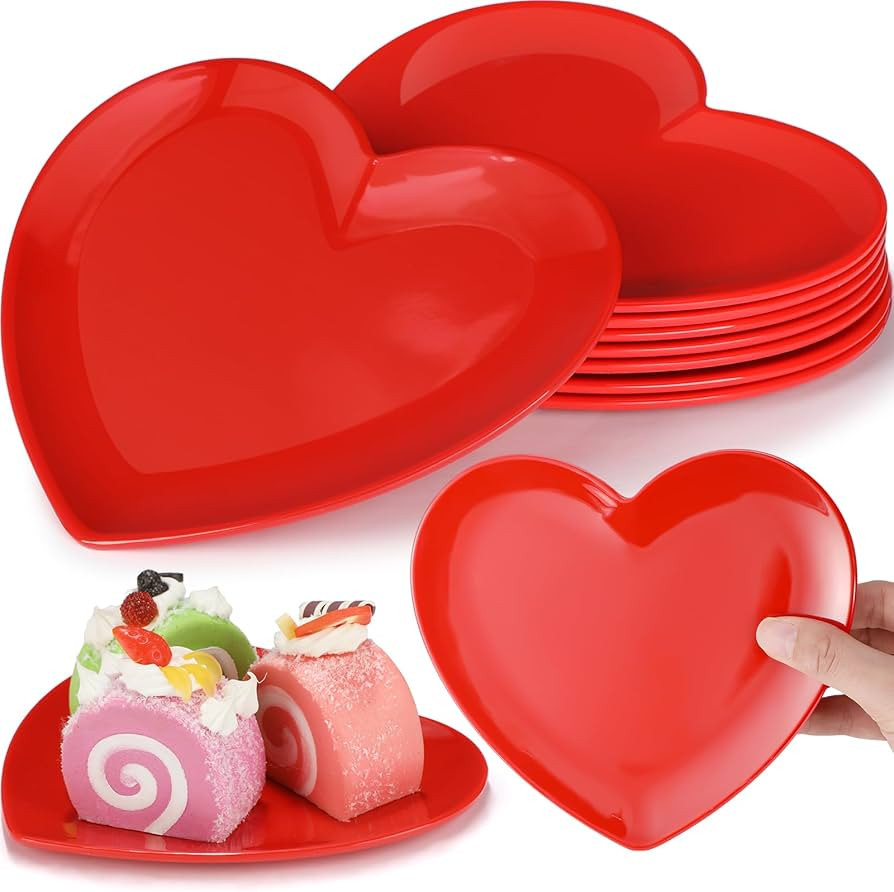 Nuogo 8 Pcs Heart Shaped Dinner Plates 6.8'' Valentine's Serving Tray Melamine Heart Shaped Plate... | Amazon (US)
