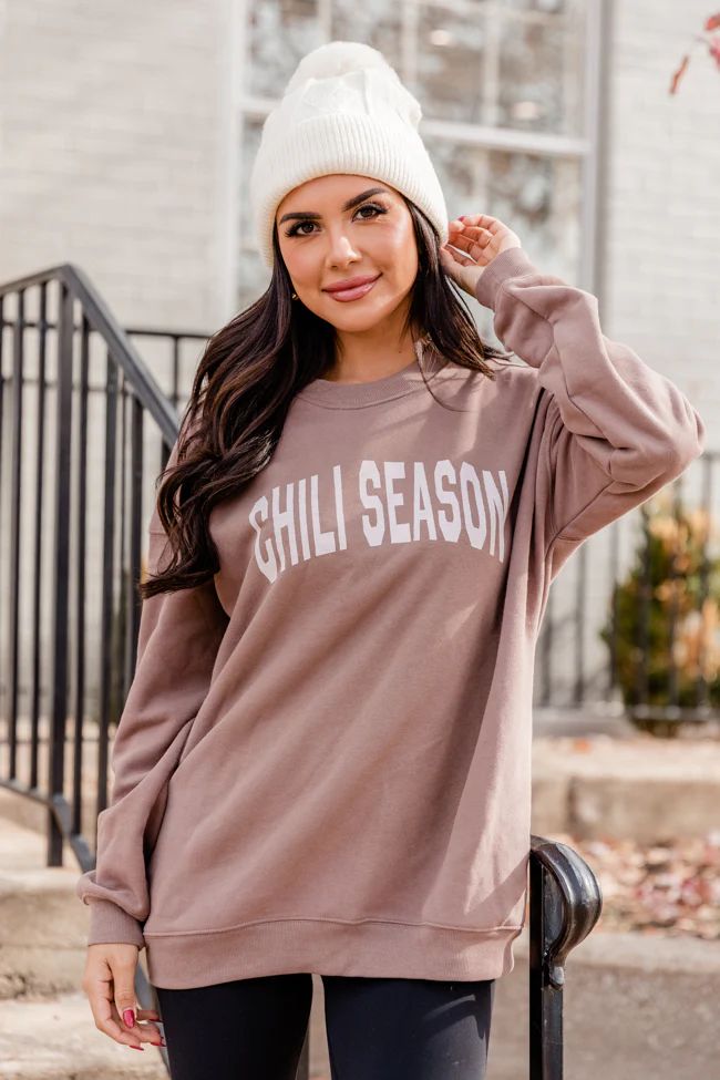 Chili Season Mocha Oversized Graphic Sweatshirt DOORBUSTER | Pink Lily