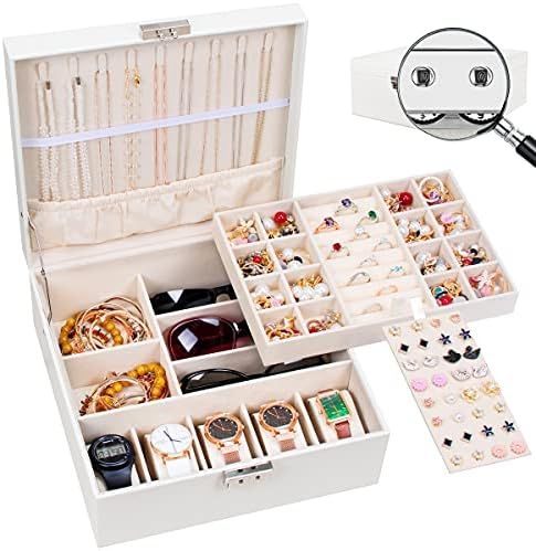 AJINGSHANG Jewelry Box Organizer for Women Girls with Code Lock, Jewelry Storage Two Layers 26 Co... | Amazon (US)