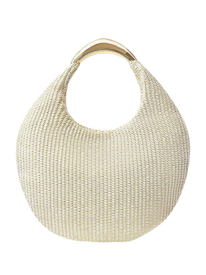 QWINEE Women's Woven Handbag Elegant Clutch Purse Metal Top Handle Cresent Evening Bag Retro PU L... | Amazon (US)