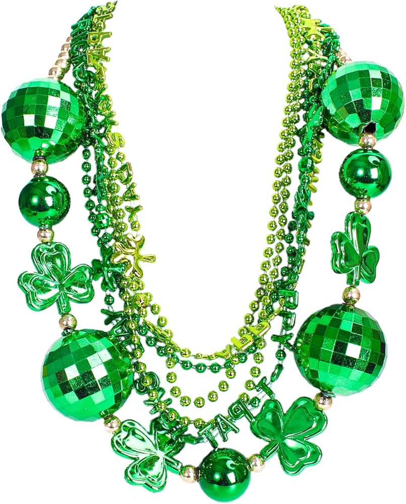 Whaline 13Pcs St. Patrick's Day Bead Necklaces Set Green Jumbo Shamrock Ball Necklaces Happy St. ... | Amazon (US)