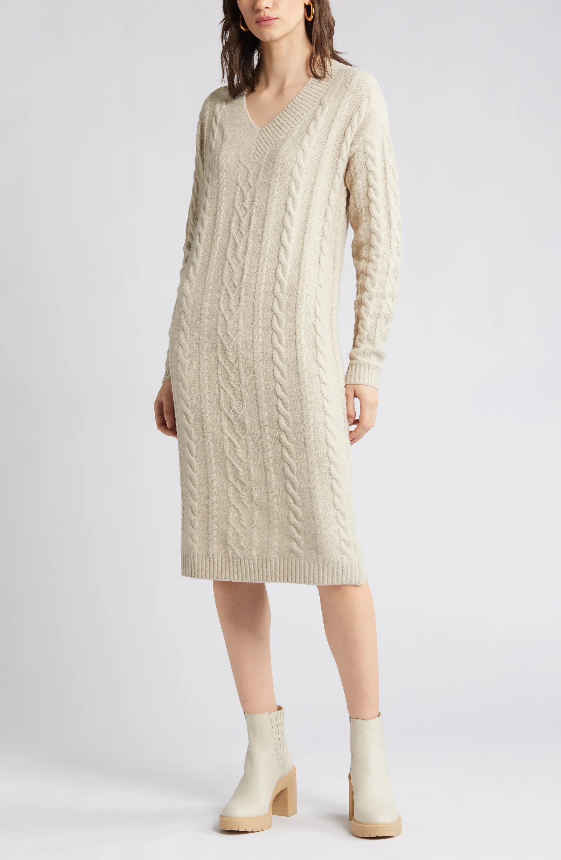 Long Sleeve Cable Stitch Sweater Dress | Nordstrom
