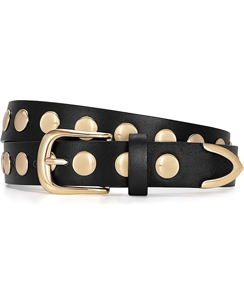 WERFORU Women Fashion Leather Belt Studded Leather Belt Ladies Belts for Jeans Dress Punk Belt | Amazon (US)