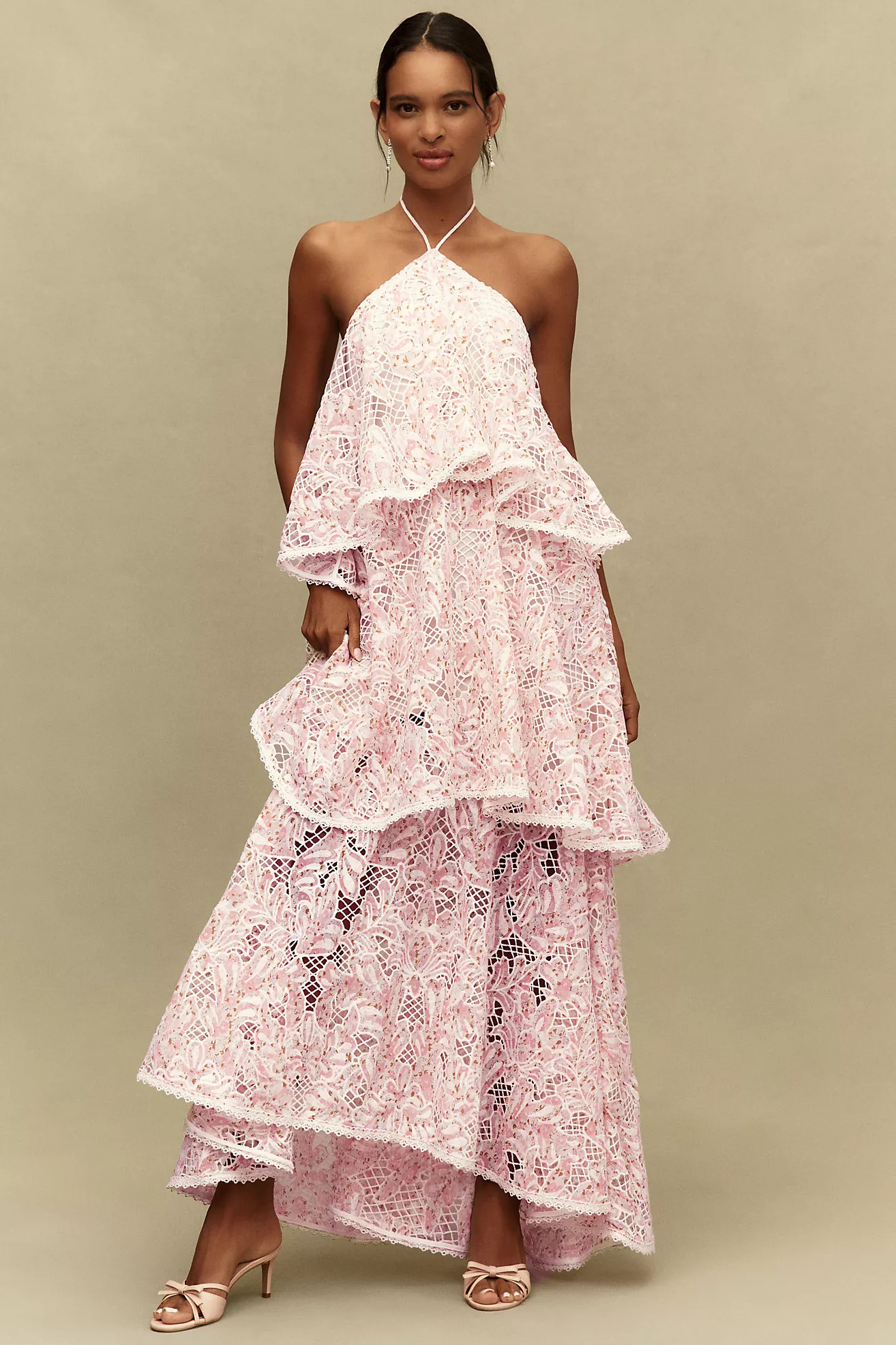 Elliatt Valencia Tiered Halter Gown | Anthropologie (US)