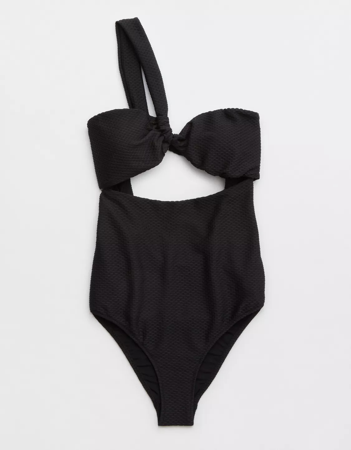 Aerie Jacquard One Shoulder Bandeau One Piece Swimsuit | American Eagle Outfitters (US & CA)