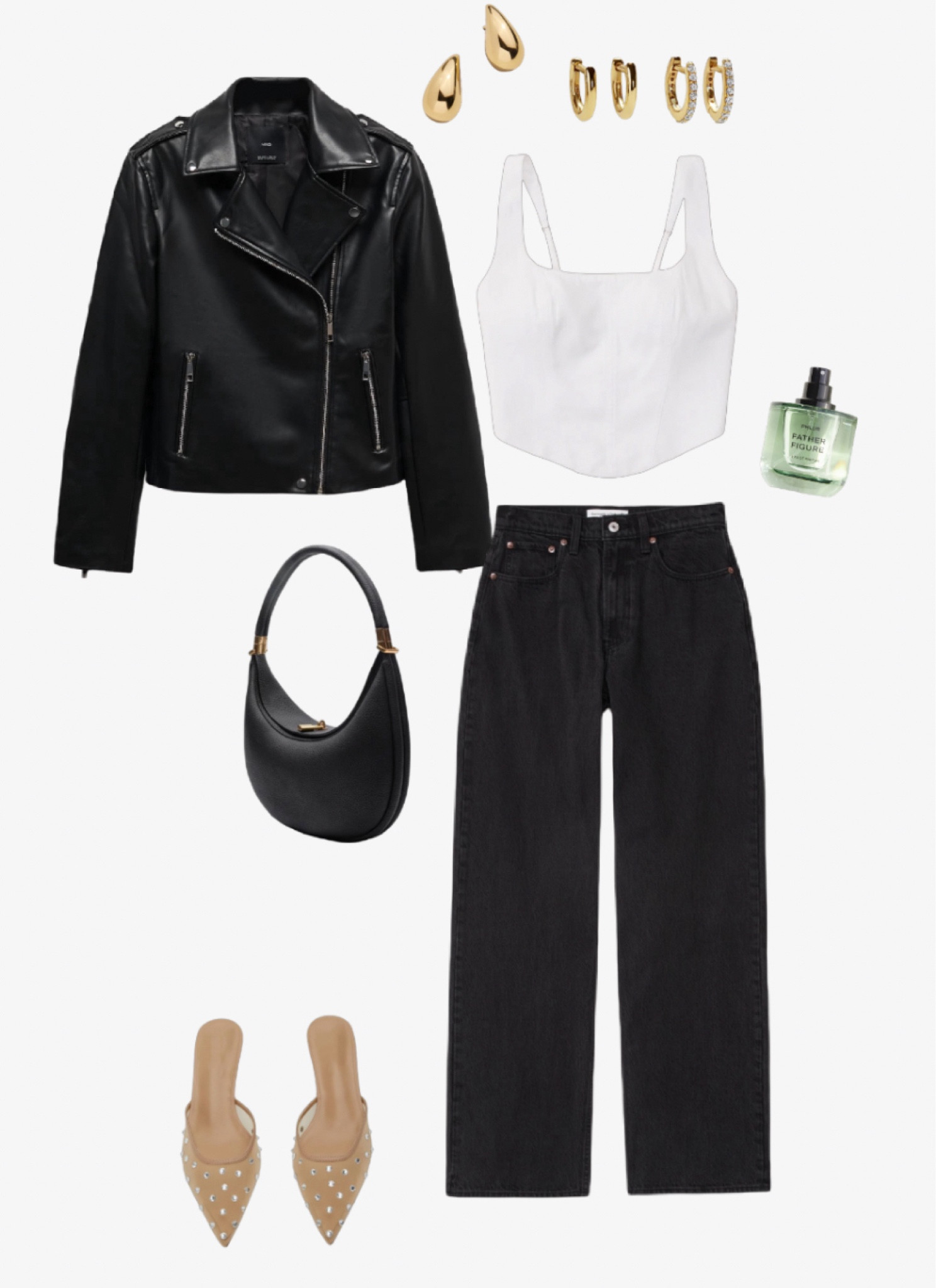 Fall date night outfit!
A corset top with a leather jacket and black loose denim paired with these mesh sparkly mule kitten heels!

#LTKStyleTip #LTKFindsUnder100