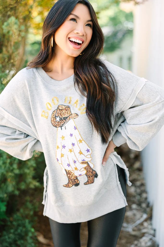 Boo Haw Heather Gray Sequin Pullover | The Mint Julep Boutique