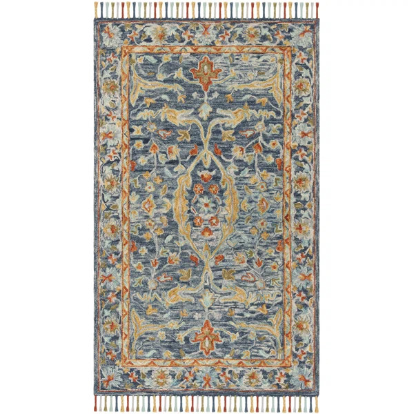 Garvin Hand-Tufted Wool Blue/Rust Area Rug | Wayfair North America