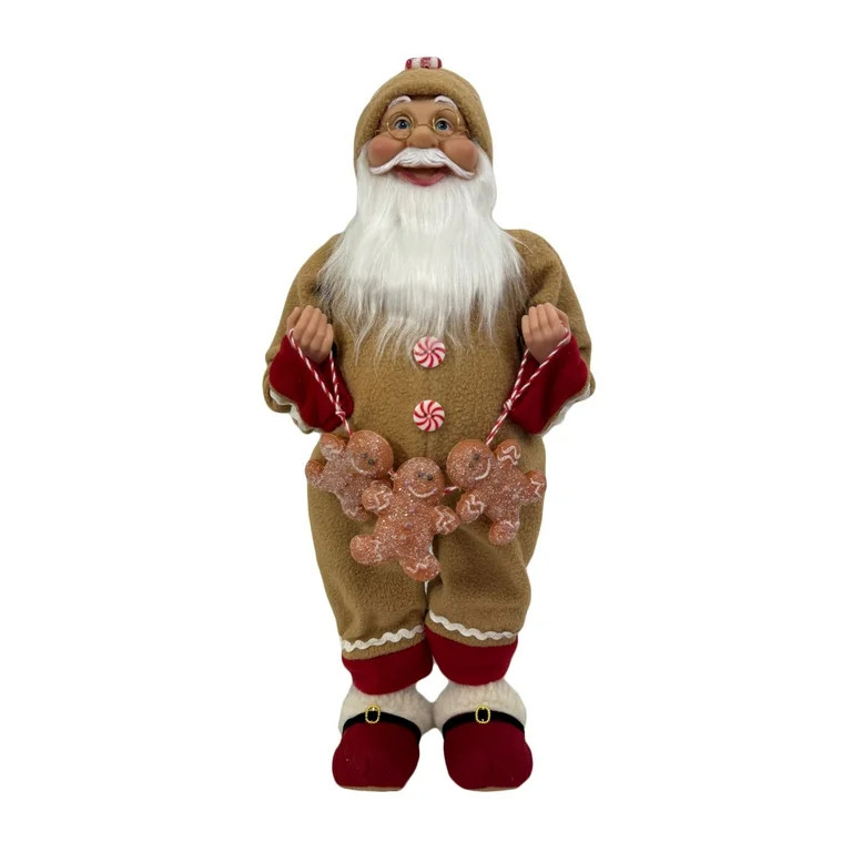 Holiday Time 18in Gingerbread Santa Holds Cookie Garland For Sweet Holiday Cheer. | Walmart (US)