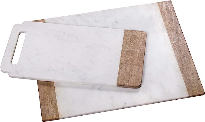 Creative Home Natural White Marble with Mango Wood 18" x 9" Handled Board & 16" x 20" Pastry Boar... | Amazon (US)