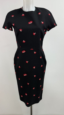 Victoria Beckham Black Red Floral T-Shirt Fitted Sheath Dress Sz 10 NWT $1635 | eBay US
