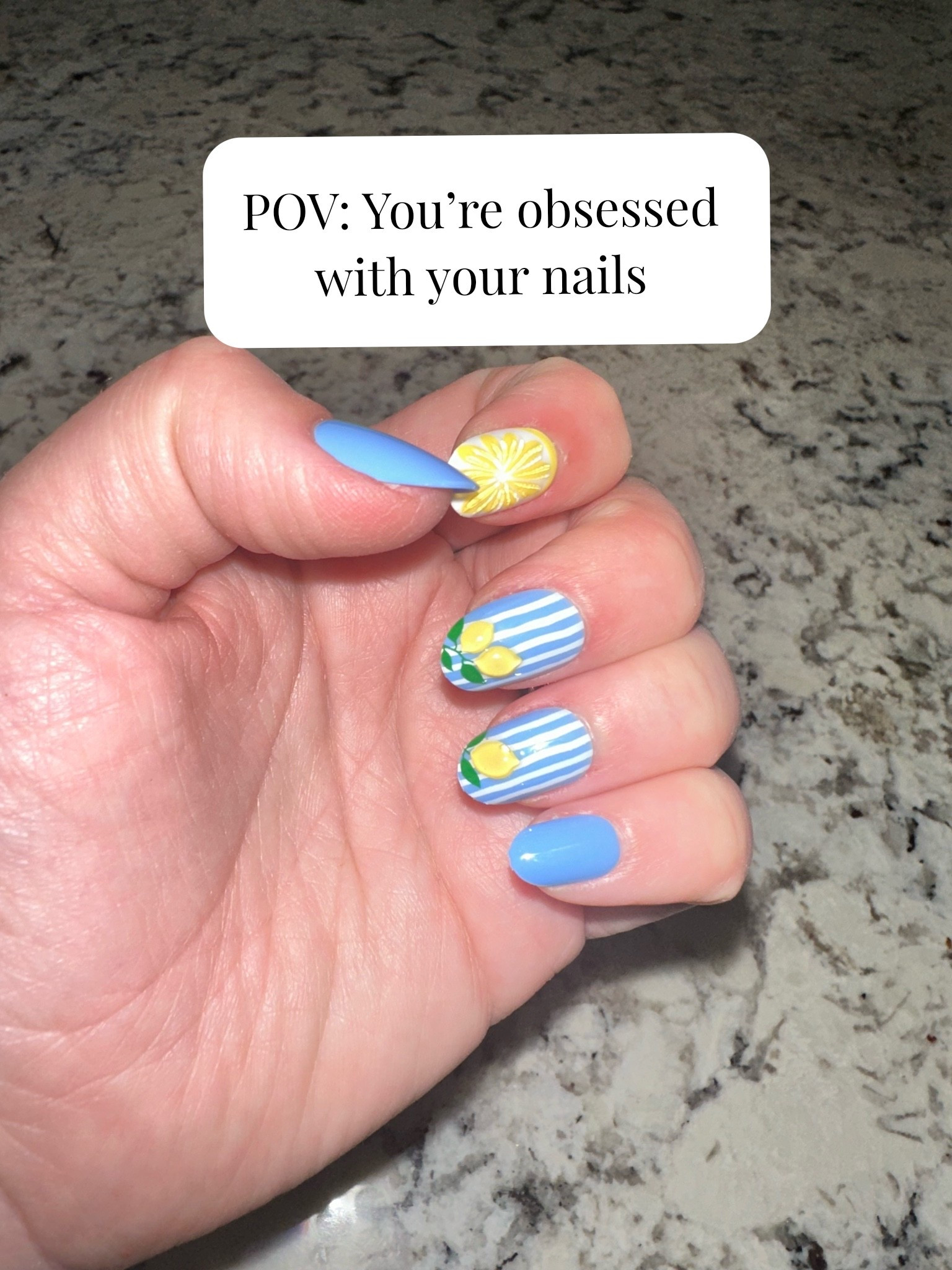 Yes…they’re press-ons. No nail glue, no salon appointment, and they actually stay on SO well. I have super sensitive skin so the glue-free kind are basically the only ones I use now.

Share this with your friend who always has a new nail color saved 😂
Follow me for daily finds + real life in between

press on nails | glue free press on nails | summer nail ideas | lemon nails | blue nails aesthetic | sensitive skin beauty finds | easy summer nails | nail finds | cute press on nails | affordable beauty finds

#PressOnNails #SummerNails #NailFinds #BeautyFinds #LTKBeauty

#LTKselfcare #LTKBeauty #LTKmomlife