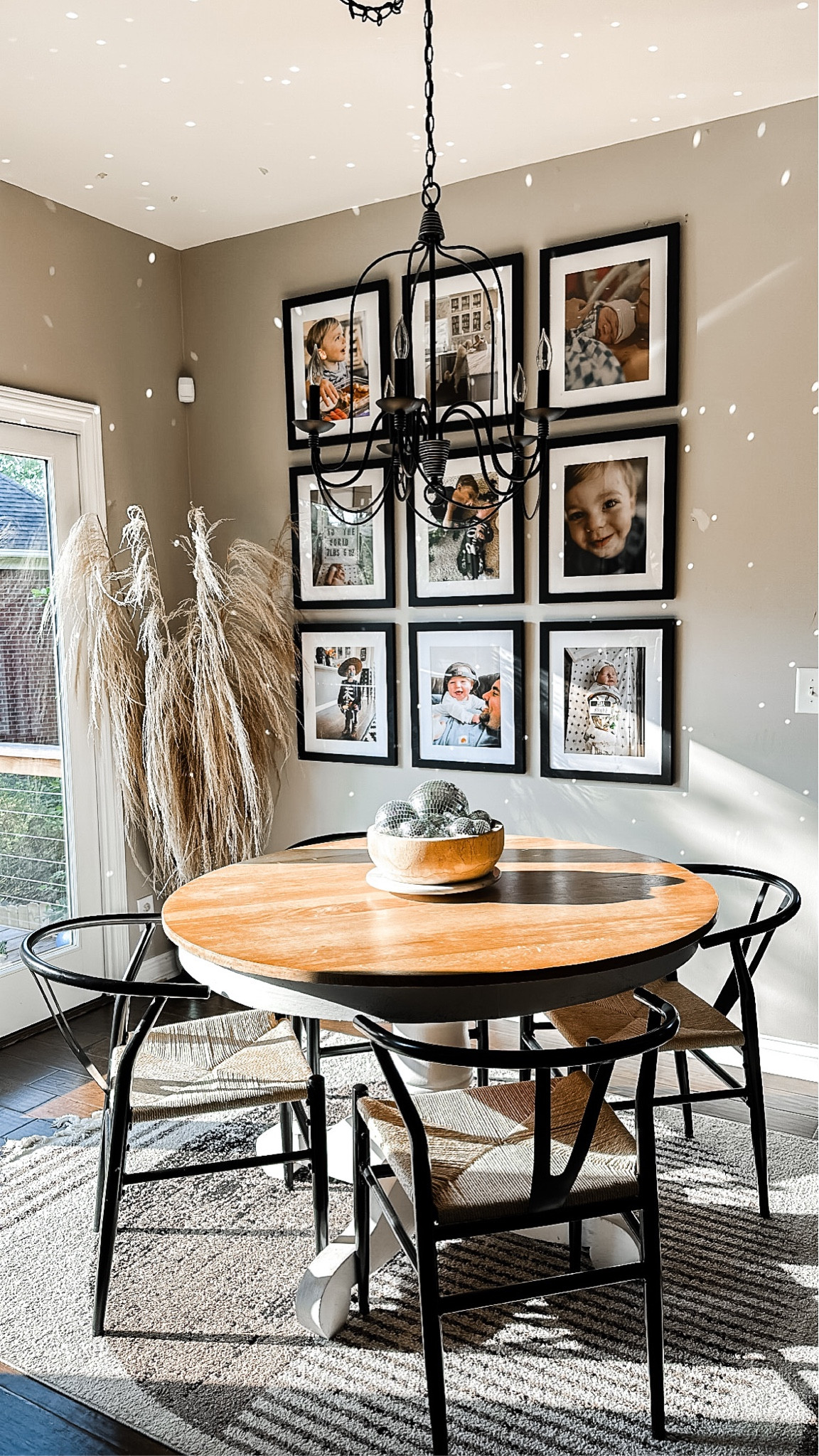 My favorite part about mornings 🪩 Our little eating nook always brings me so much joy! ☕️ If you don’t already have mirror balls around your home, I highly recommend it! My pampas stems are on SALE for under $15 for 3 stems. Linked here! #homedecor #interiordesign #kitcheninspo 

#LTKstyletip #LTKFind #LTKhome