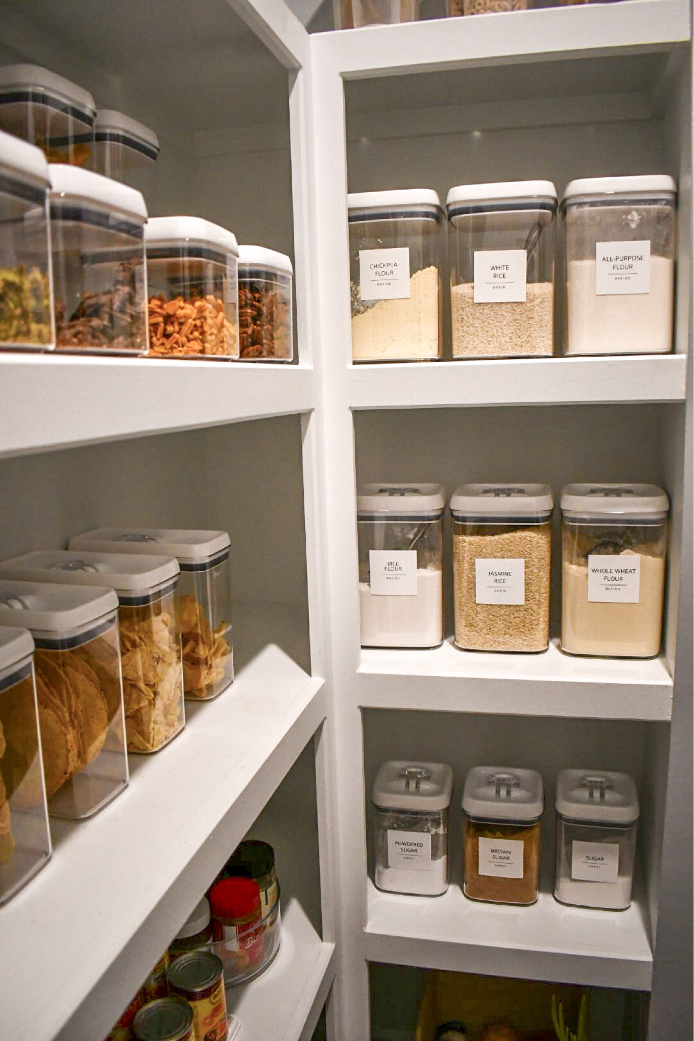 Larger containers for flour and rice on the top 2 shelves and bottom shelf are smaller containers for all my sugars. #pantryorganization #walmartfinds #cleanhome #organized 

#LTKfindsunder50 #LTKsalealert #LTKhome