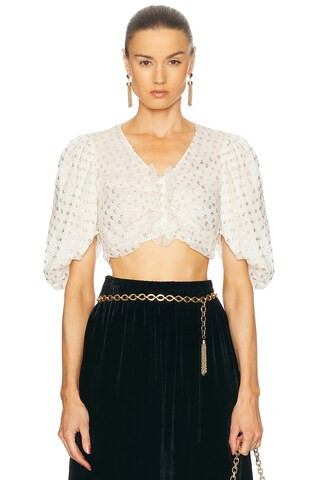 Chloe Cropped Polka Dot Blouse in Snow White - Cream. Size 38 (also in ). | FWRD 