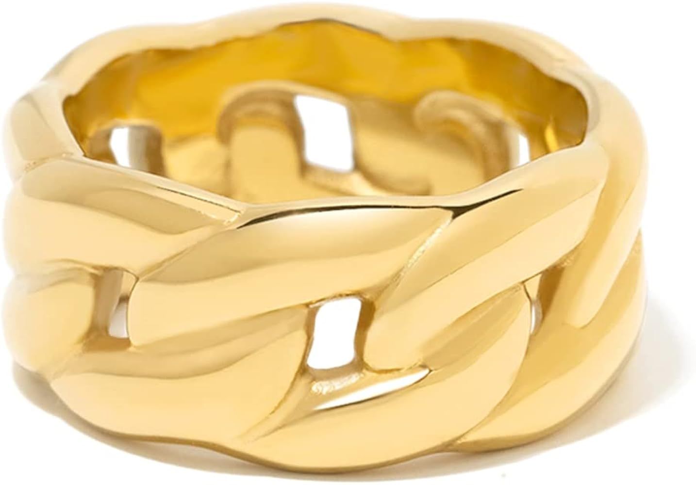 Gold Chunky Statement Rings for Women, Link Chain Tarnish-Resistant 18k Gold Plated Stainless Ste... | Amazon (US)