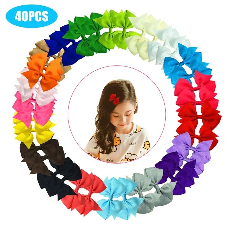 40pcs 4" Hair Bows Clips, EEEkit 20 Solid Colors Grosgrain Ribbon Pinwheel Hair Bows Alligator Cl... | Walmart (US)